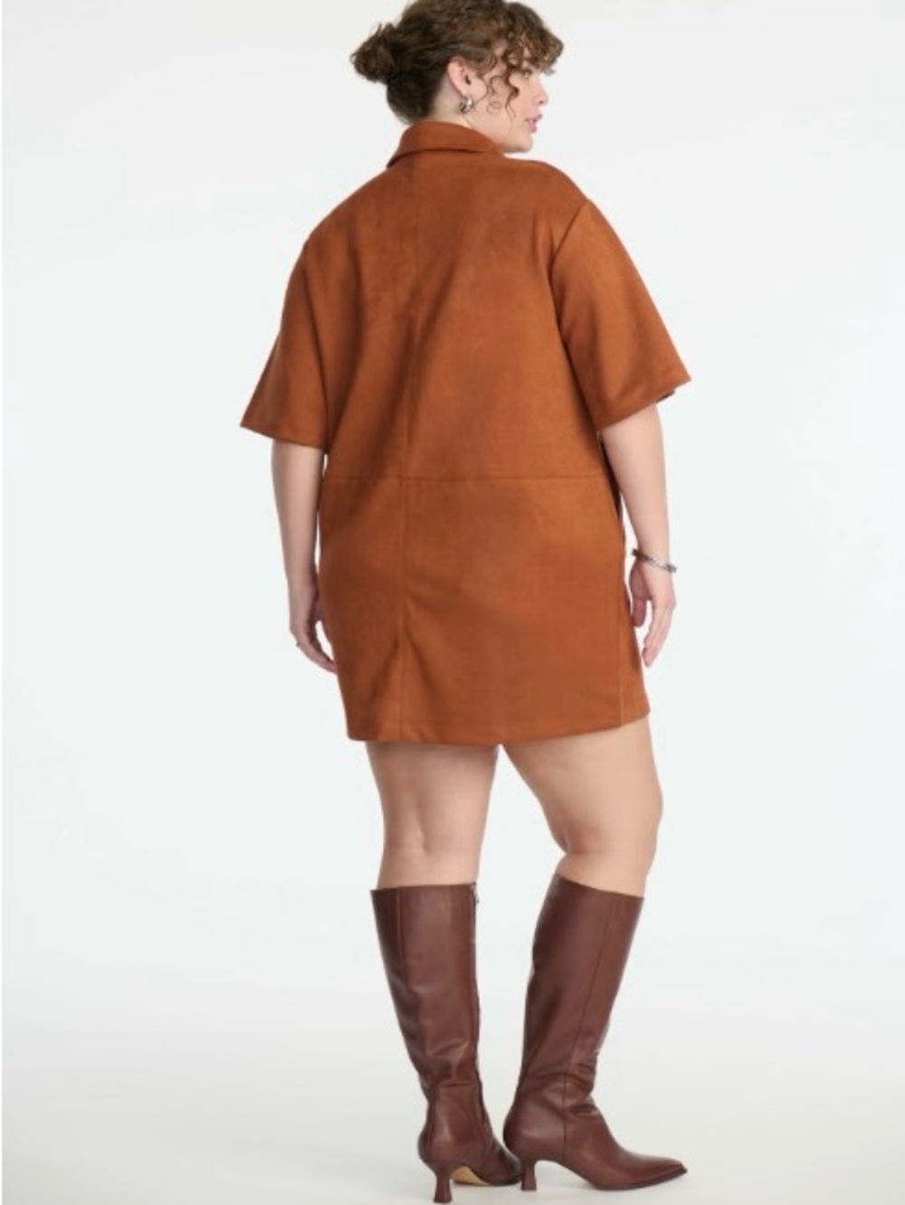 Eloquii Burnt Orange Suede Shirt Dress - Picture 7 of 7
